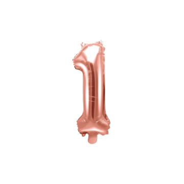Balon foliowy, metalizowany - PartyDeco - różowe złoto, cyfra 1, 35 cm