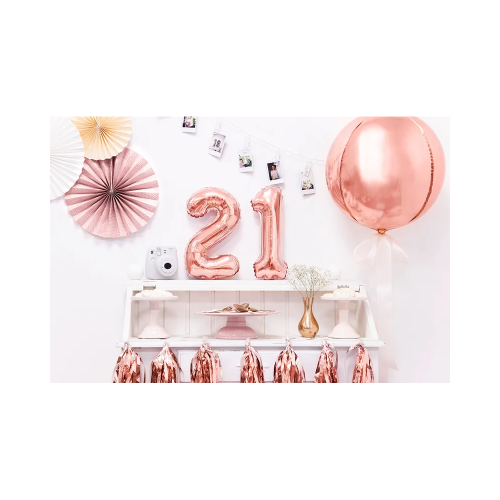 Foil balloon, metallic - PartyDeco - rose gold, number 1, 35 cm