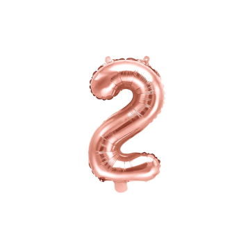 Foil balloon, metallic - PartyDeco - rose gold, number 2, 35 cm