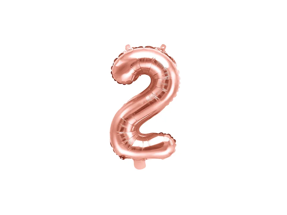 Balon foliowy cyfra 2 - PartyDeco - różowe złoto, 35 cm