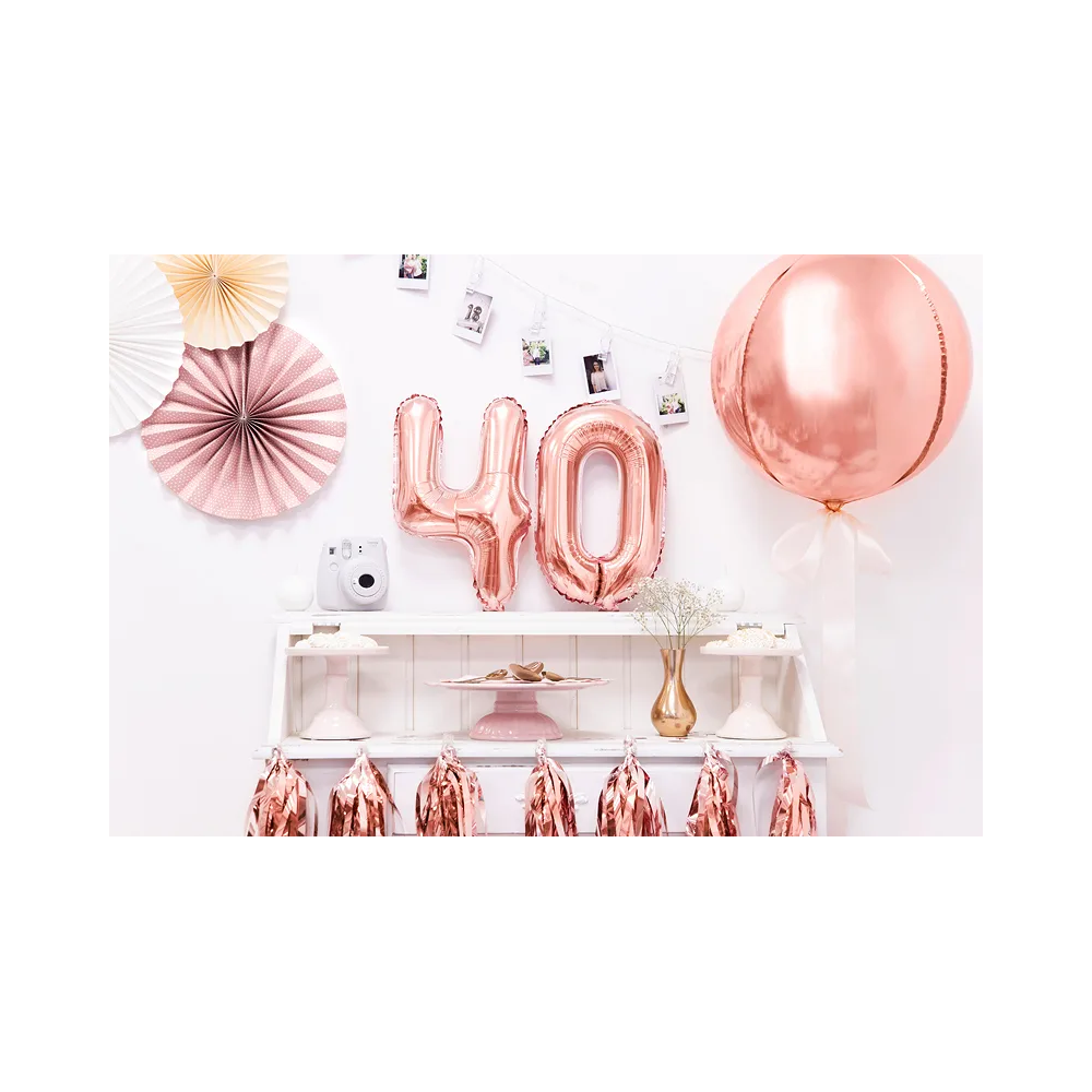 Foil balloon, metallic - PartyDeco - rose gold, number 4, 35 cm
