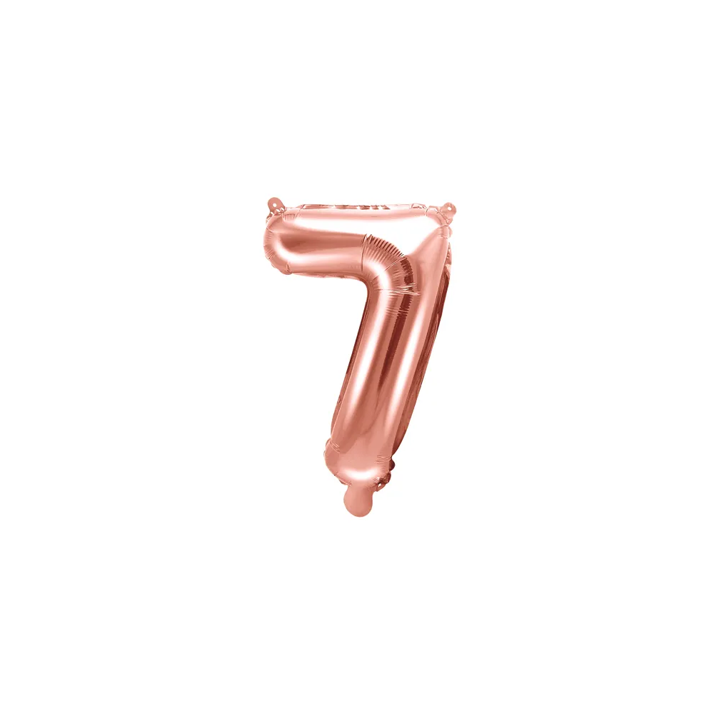 Balon foliowy, metalizowany - PartyDeco - różowe złoto, cyfra 7, 35 cm