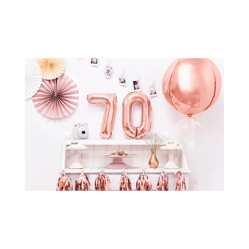 Foil balloon, metallic - PartyDeco - rose gold, number 7, 35 cm