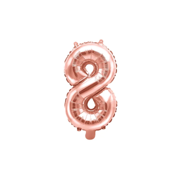 Foil balloon, metallic - PartyDeco - rose gold, number 8, 35 cm