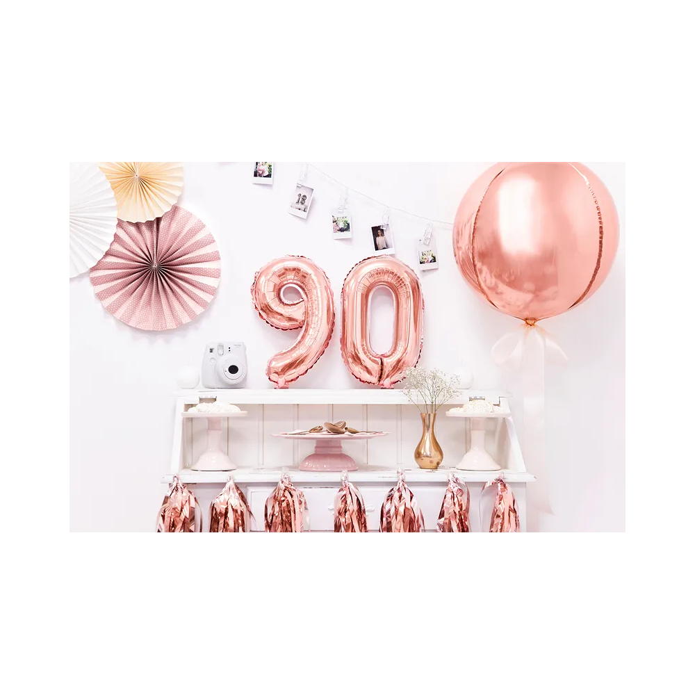 Foil balloon, metallic - PartyDeco - rose gold, number 9, 35 cm