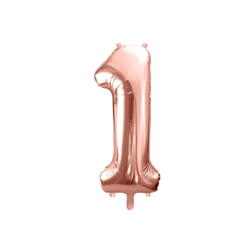 Foil balloon, metallic - PartyDeco - rose gold, number 1, 86 cm