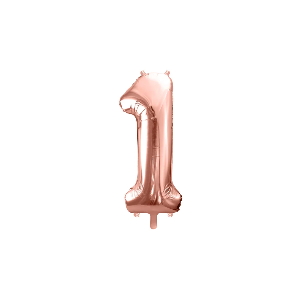 Foil balloon, metallic - PartyDeco - rose gold, number 1, 86 cm
