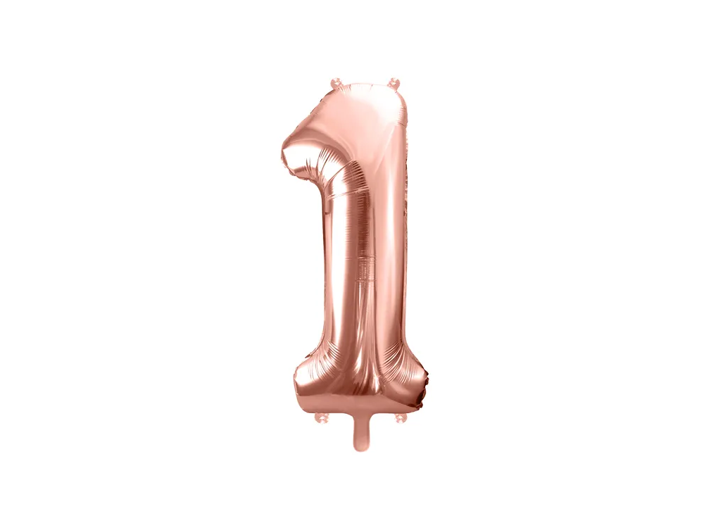 Foil balloon, metallic - PartyDeco - rose gold, number 1, 86 cm