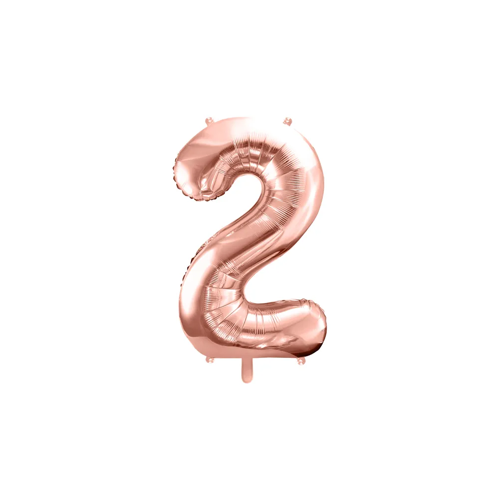 Foil balloon, metallic - PartyDeco - rose gold, number 2, 86 cm