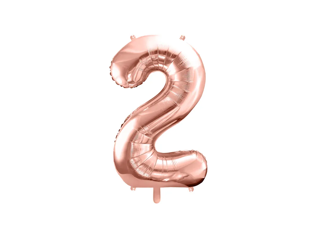 Foil balloon, metallic - PartyDeco - rose gold, number 2, 86 cm