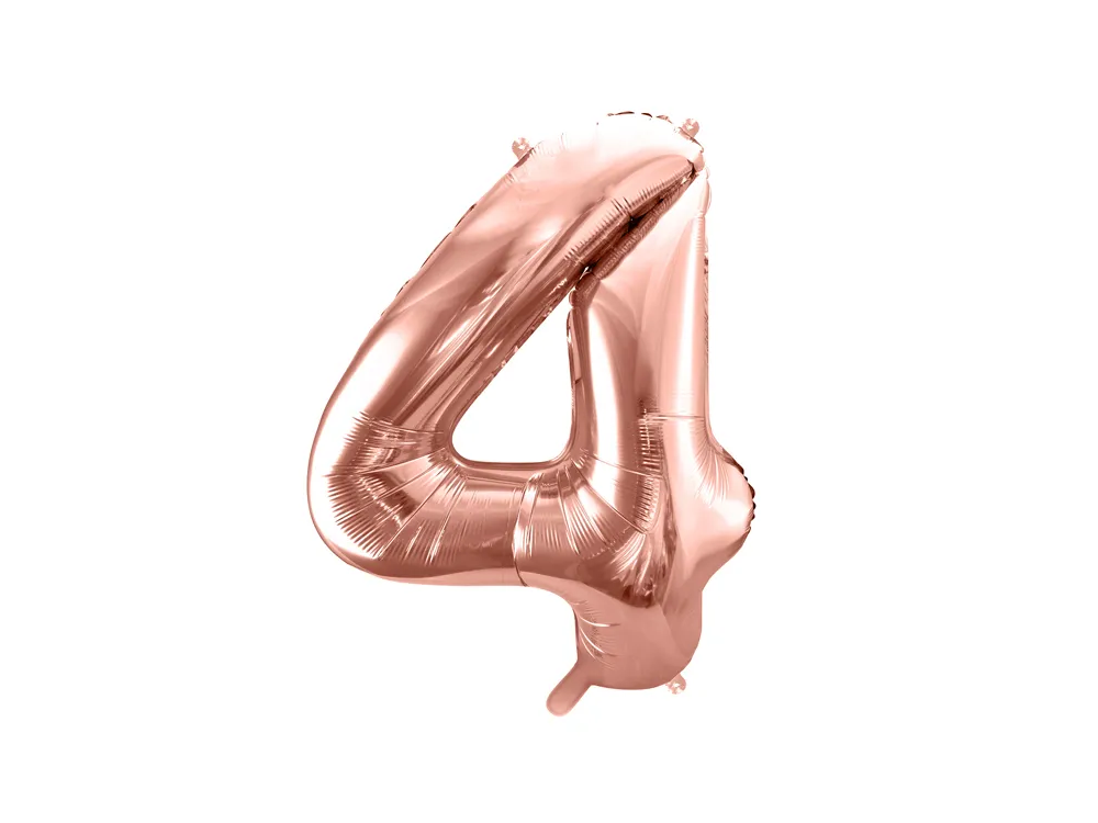 Foil balloon, metallic - PartyDeco - rose gold, number 4, 86 cm