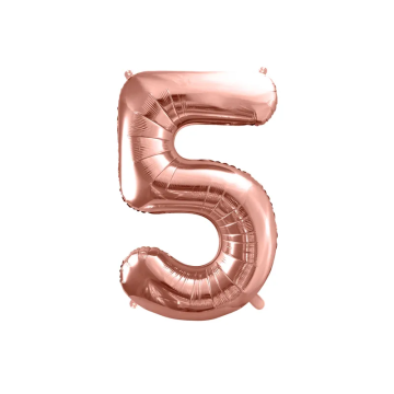 Foil balloon, metallic - PartyDeco - rose gold, number 5, 86 cm