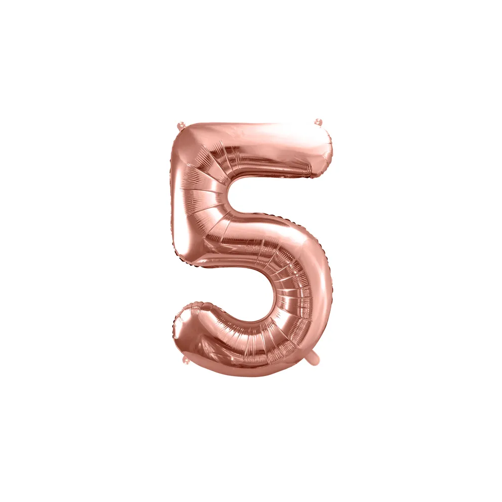 Foil balloon, metallic - PartyDeco - rose gold, number 5, 86 cm