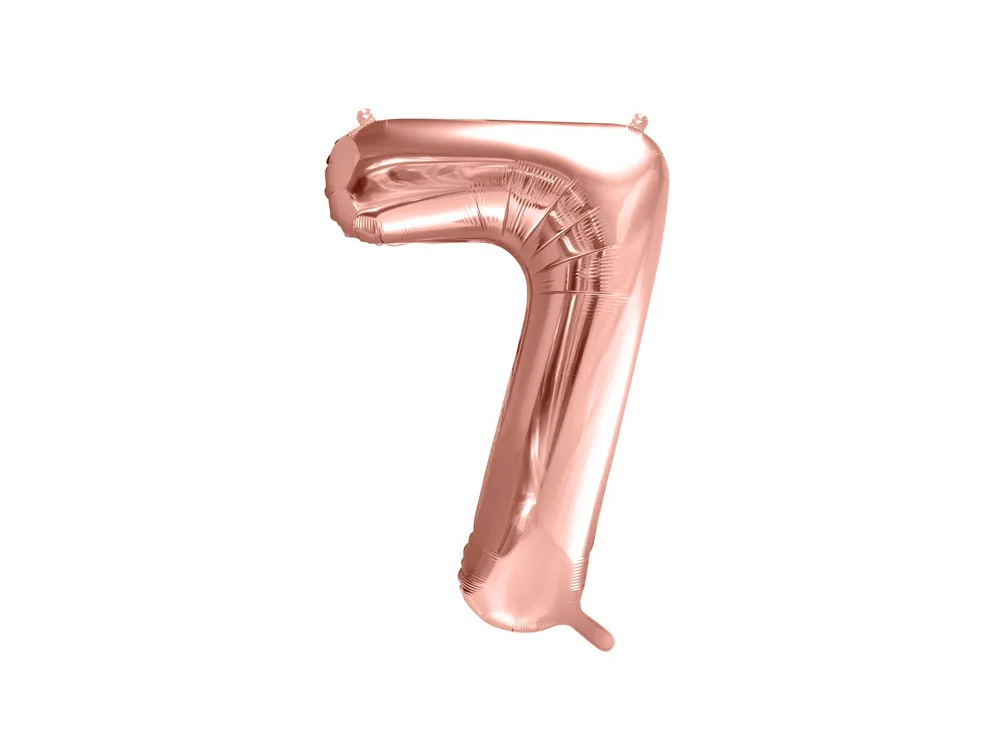 Foil balloon, metallic - PartyDeco - rose gold, number 7, 86 cm
