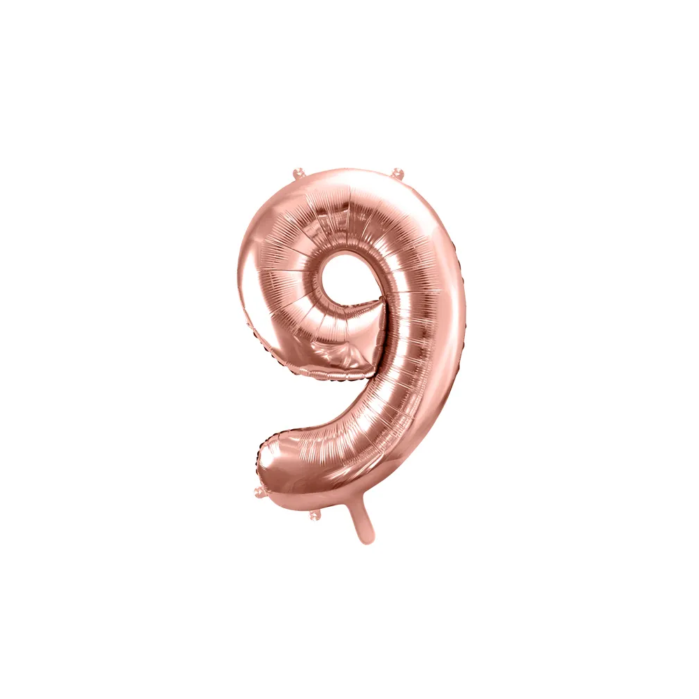 Foil balloon, metallic - PartyDeco - rose gold, number 9, 86 cm