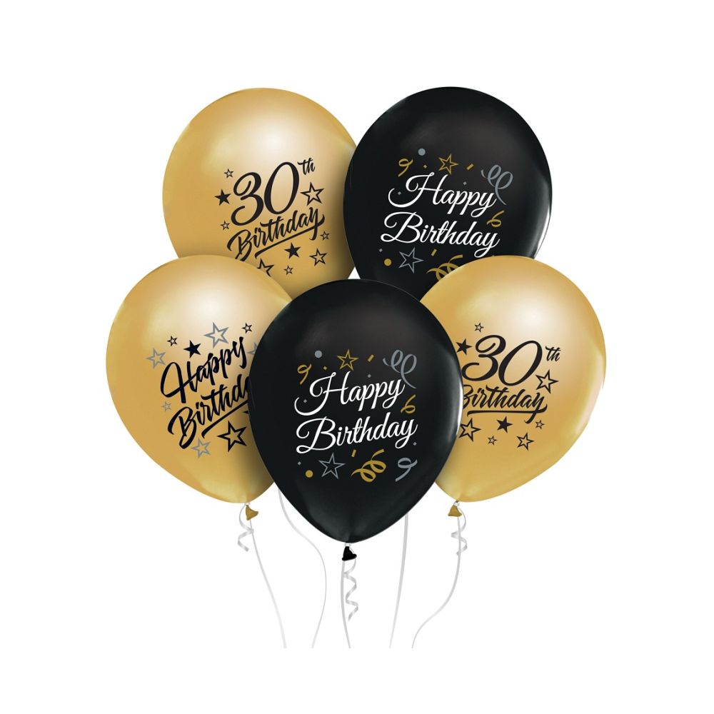 Balony lateksowe - GoDan - Happy Birthday, liczba 30, 5 szt.