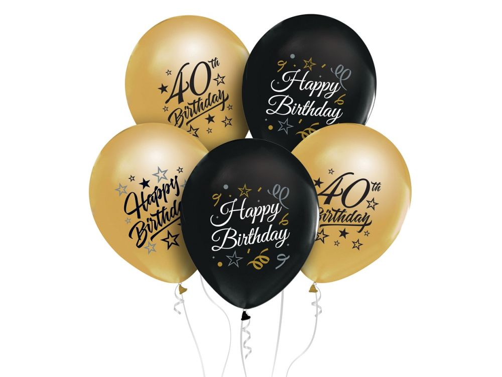 Balony lateksowe - GoDan - Happy Birthday, liczba 40, 5 szt.