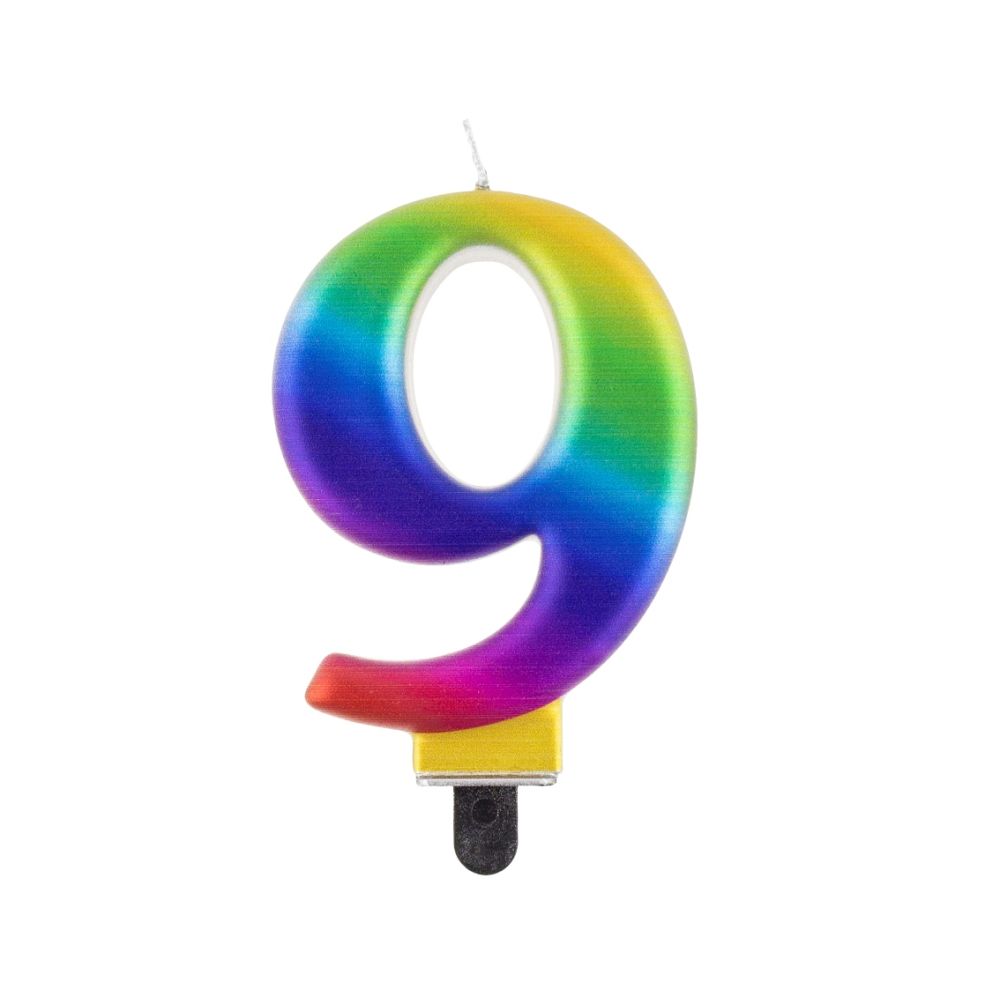Birthday candle - GoDan - rainbow, number 9