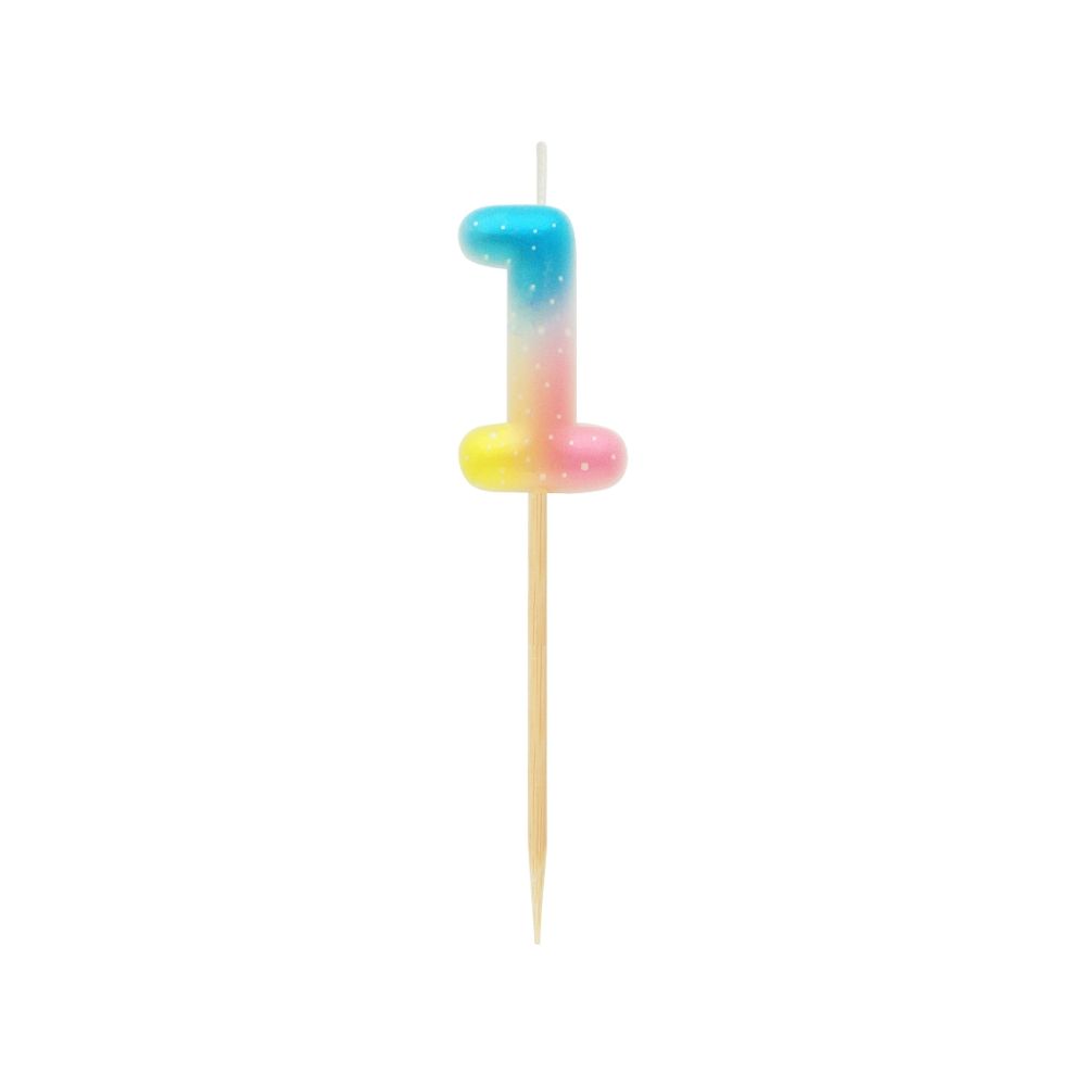 Świeczka urodzinowa na piku - GoDan - pastelowe ombre, cyfra 1