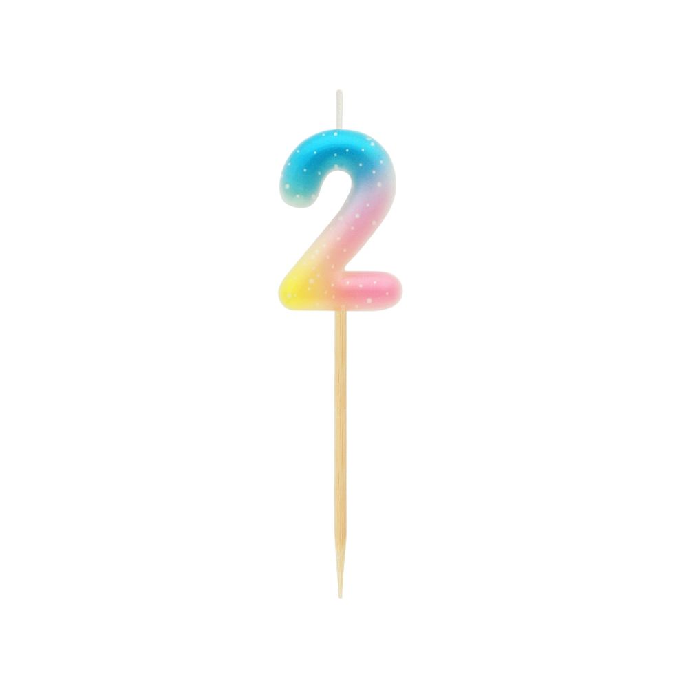 Świeczka urodzinowa na piku - GoDan - pastelowe ombre, cyfra 2