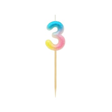 Świeczka urodzinowa na piku - GoDan - pastelowe ombre, cyfra 3