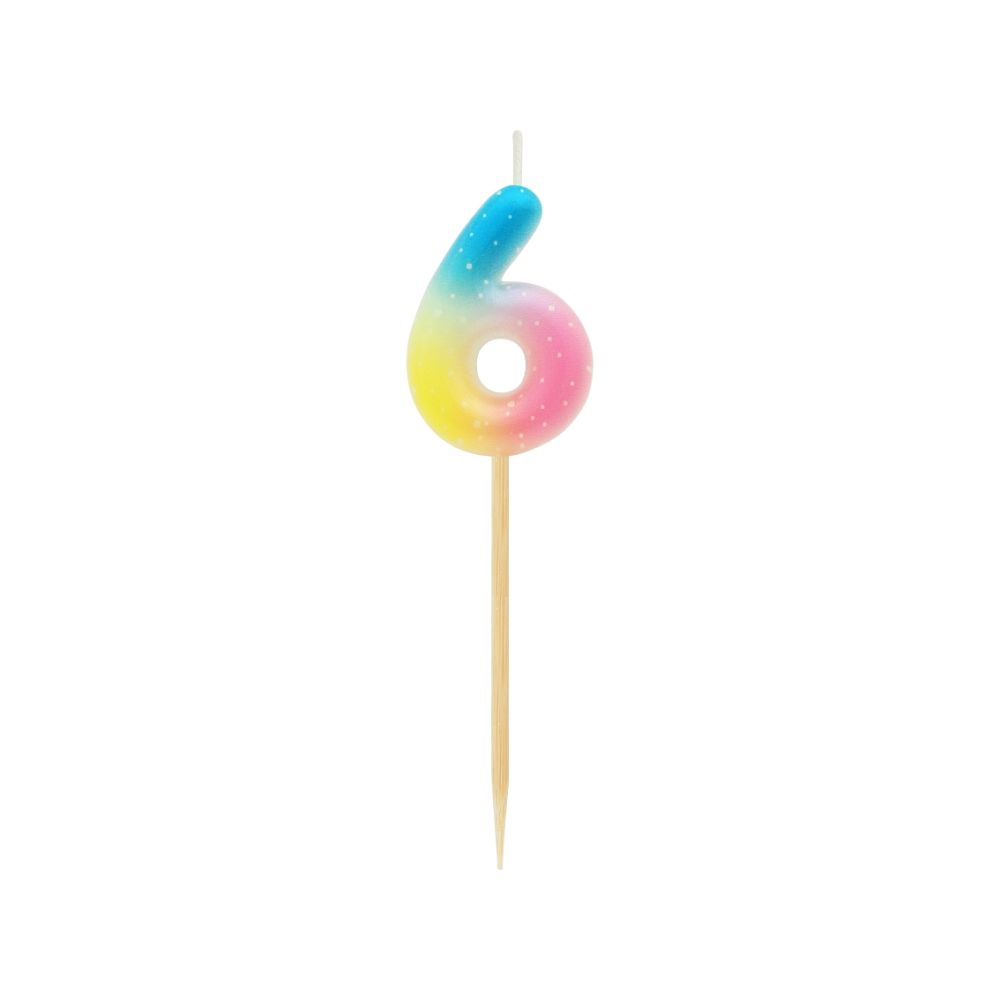 Świeczka urodzinowa na piku - GoDan - pastelowe ombre, cyfra 6