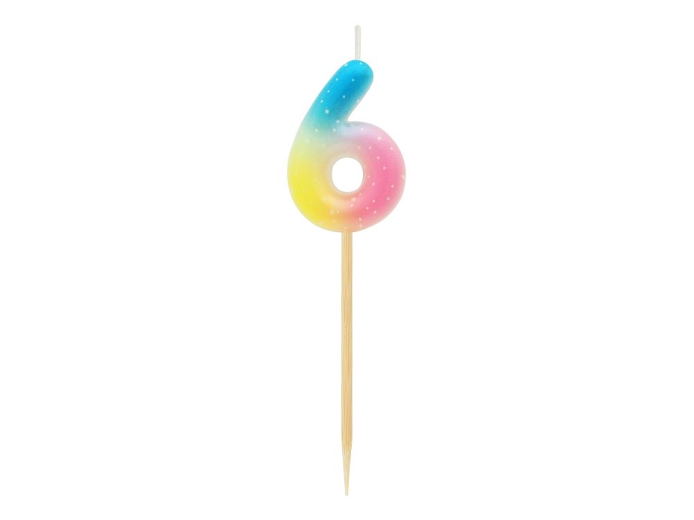 Świeczka urodzinowa na piku - GoDan - pastelowe ombre, cyfra 6