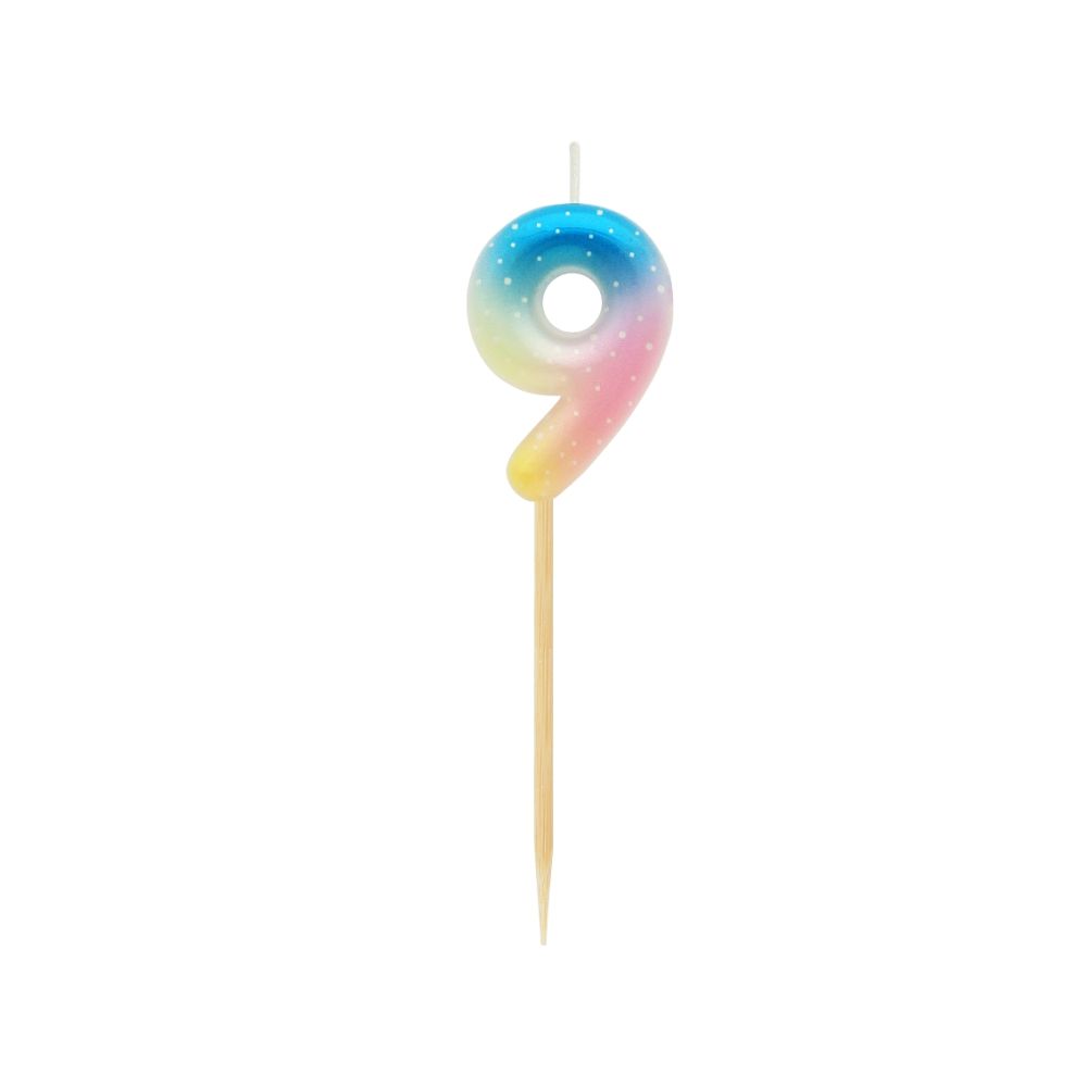 Świeczka urodzinowa na piku - GoDan - pastelowe ombre, cyfra 9
