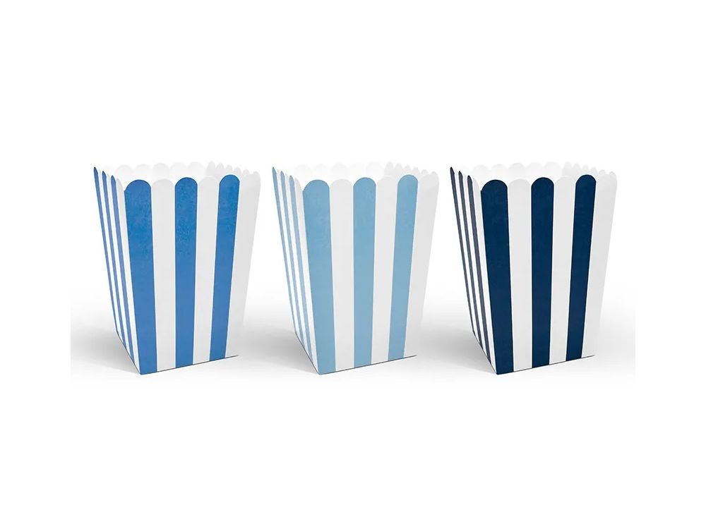 Boxes for popcorn - PartyDeco - blue stripes, 6 pcs.