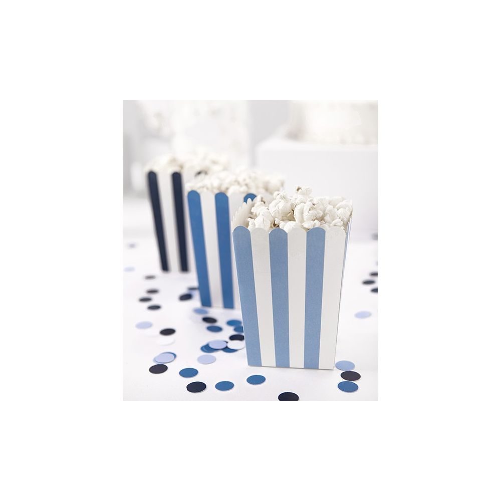 Boxes for popcorn - PartyDeco - blue stripes, 6 pcs.
