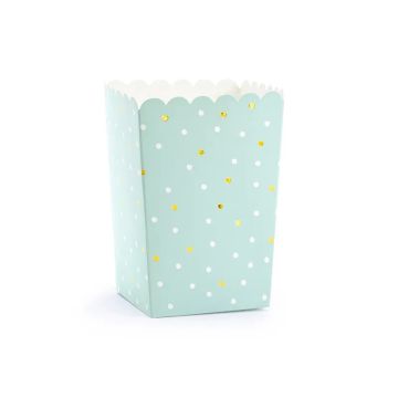 Boxes for popcorn - PartyDeco - mint with dots, 6 pcs.
