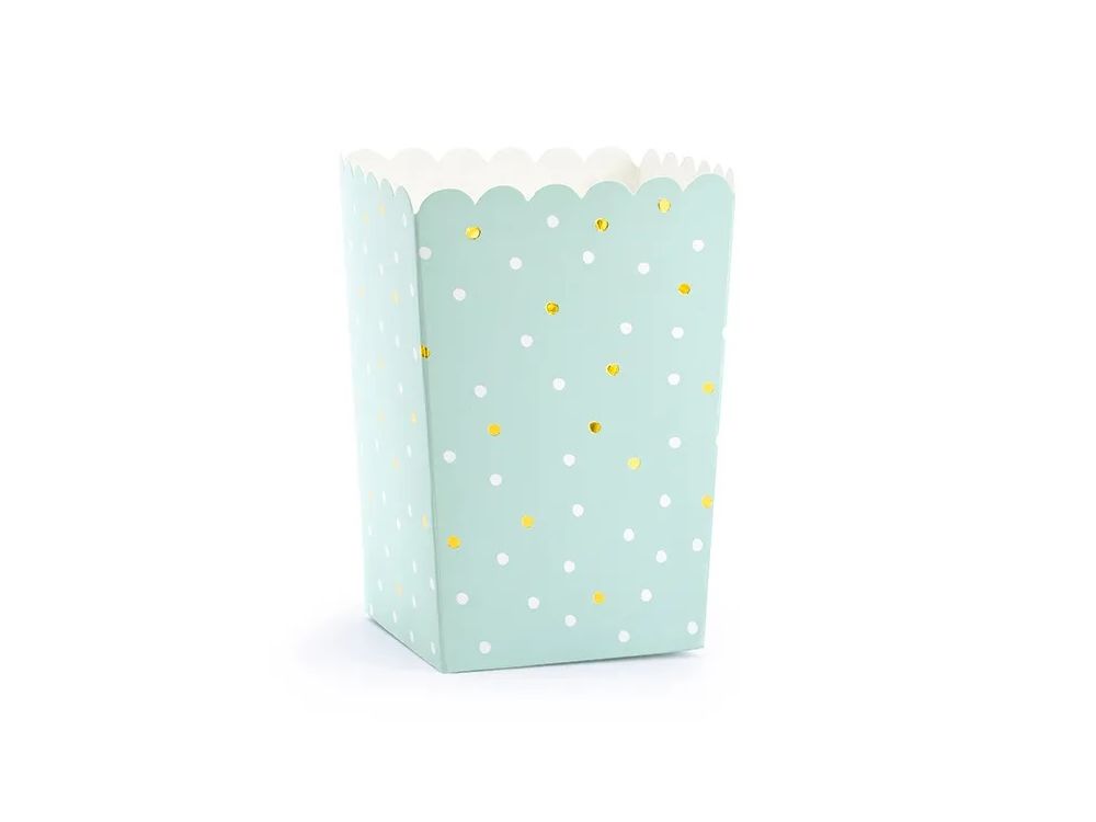 Boxes for popcorn - PartyDeco - mint with dots, 6 pcs.