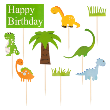 Toppery na tort Happy Birthday - dinozaury, 9 szt.