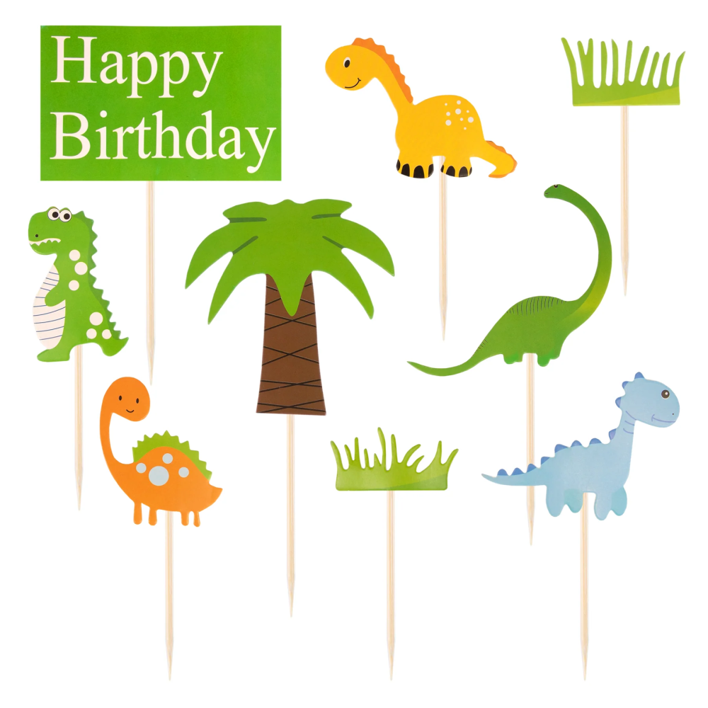 Cake toppers Happy Birthday - dinosaurs, 9 pcs.