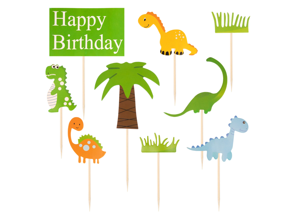 Cake toppers Happy Birthday - dinosaurs, 9 pcs.