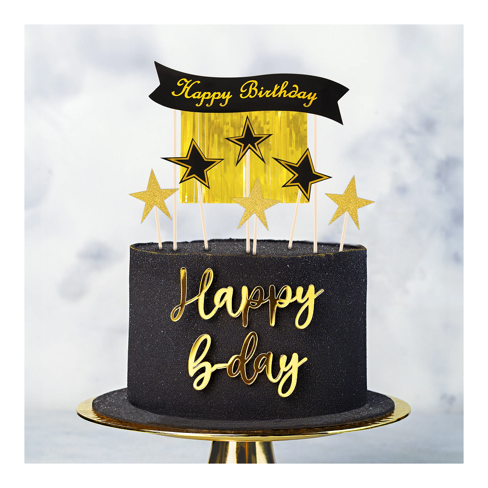 Cake toppers Happy Birthday - gold stars, 7 pcs.