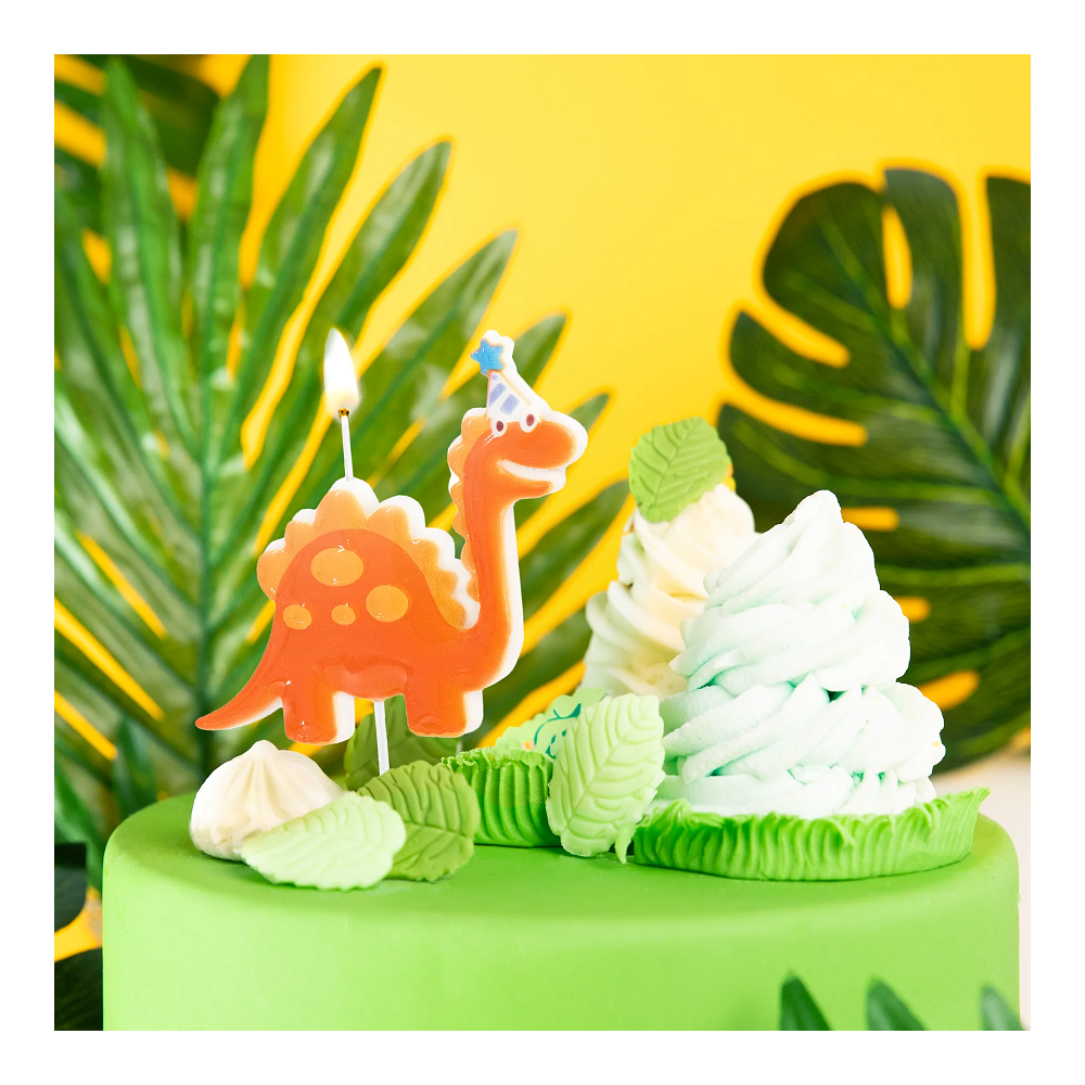 Świeczka dekoracyjna na tort - Dinozaur z czapeczką