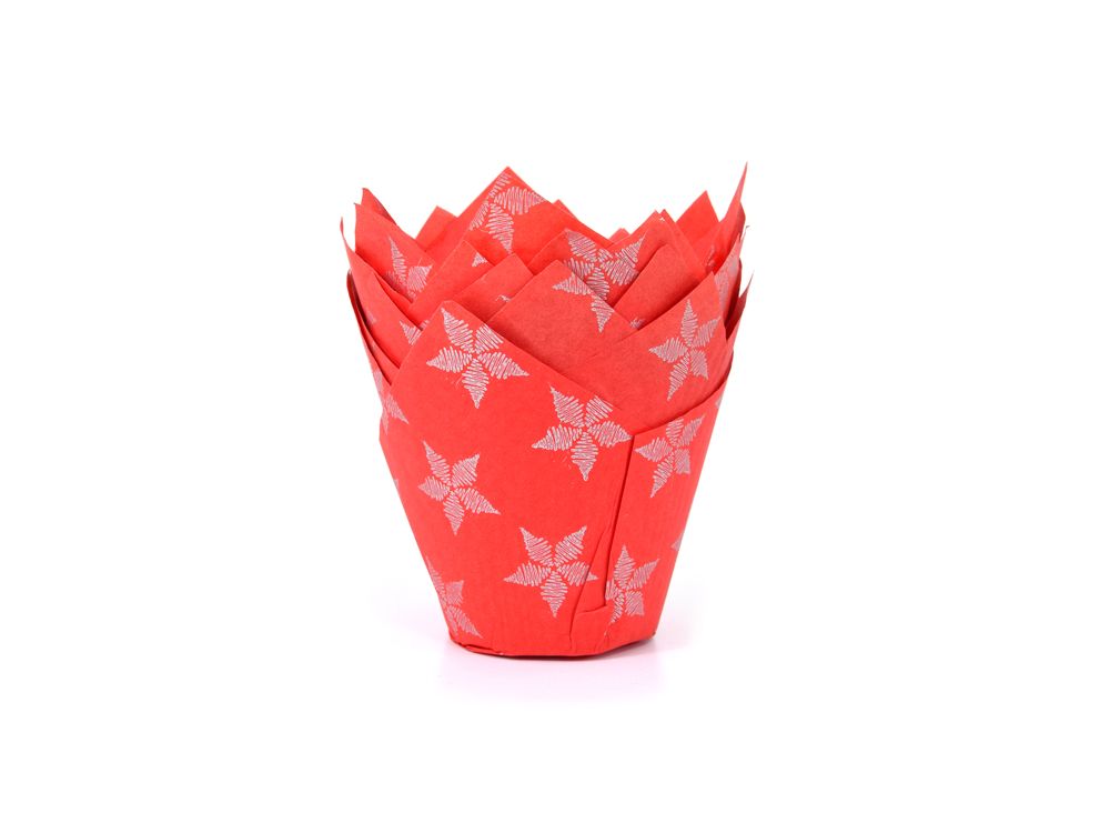 Papilotki papierowe do muffinek Tulipany - House of Marie - Red Stars, 36 szt.