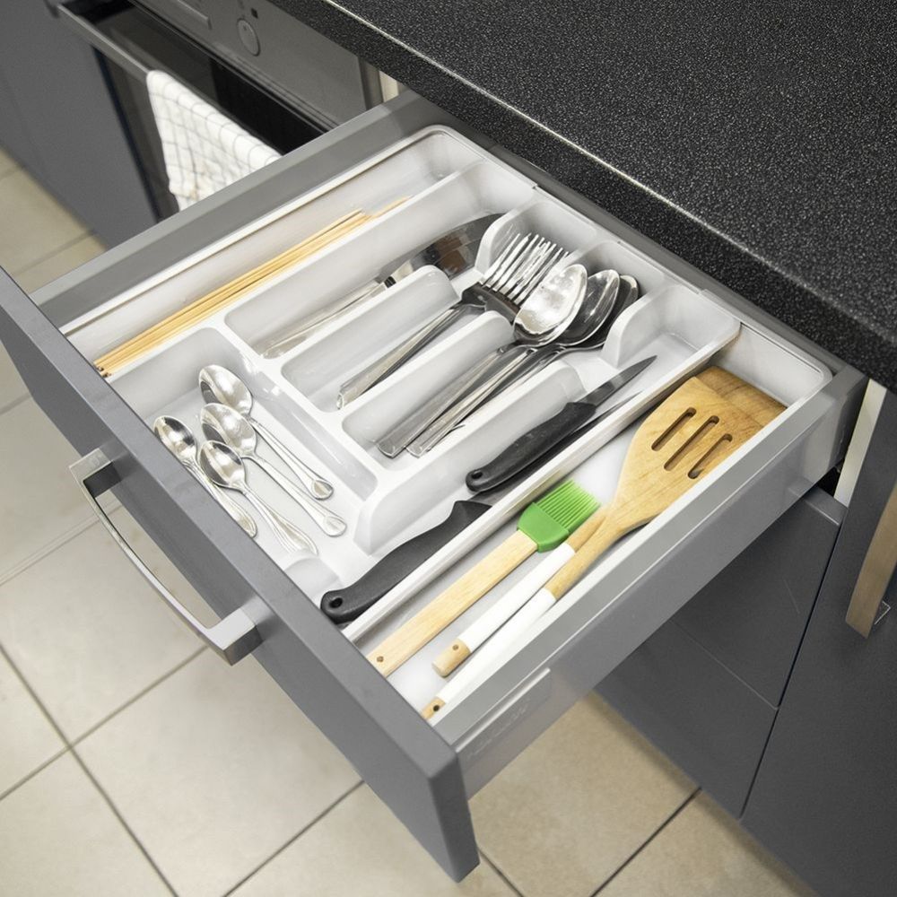 Cutlery insert for drawer - Orion - white, extendable