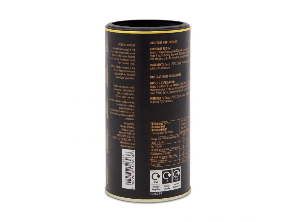 Luxury 70 % hot chocolate in powder - Whittard - dark, 300 g