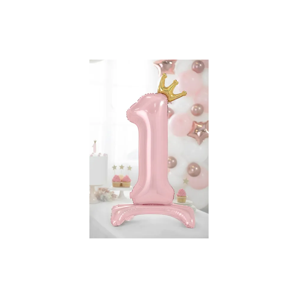 Balon foliowy stojący cyfra 1 - PartyDeco - różowy, 84 cm