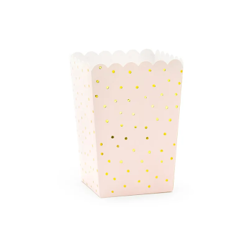 Pink popcorn boxes with gold dots - PartyDeco - 6 pcs.