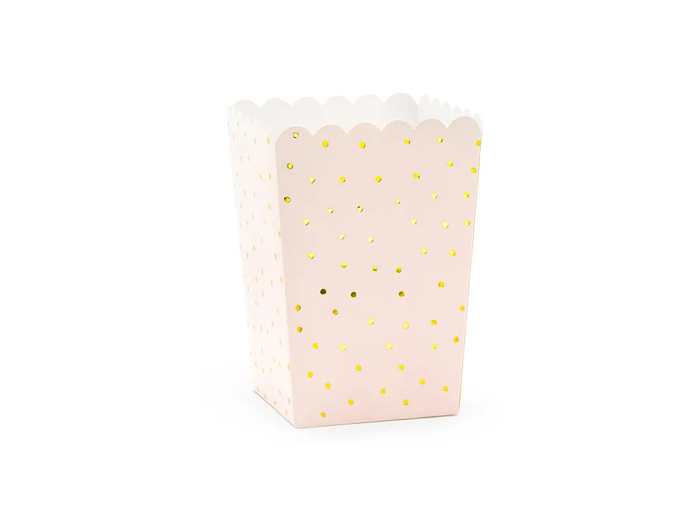 Pudełka na popcorn różowe w złote kropki - PartyDeco - 6 szt.
