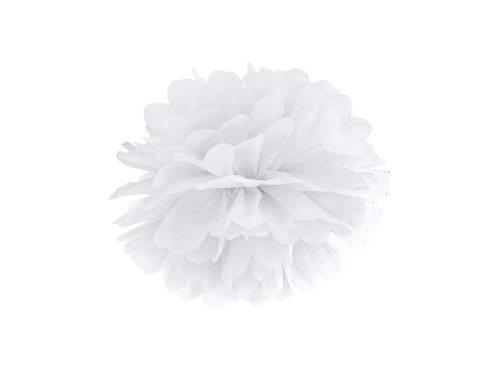 Pompon bibułowy - PartyDeco - biały, 35 cm
