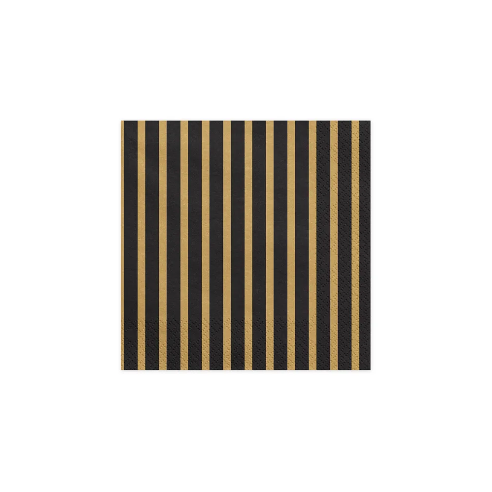 Paper napkins Stripes - PartyDeco - gold and black, 16.5 x 16.5 cm, 20 pcs.