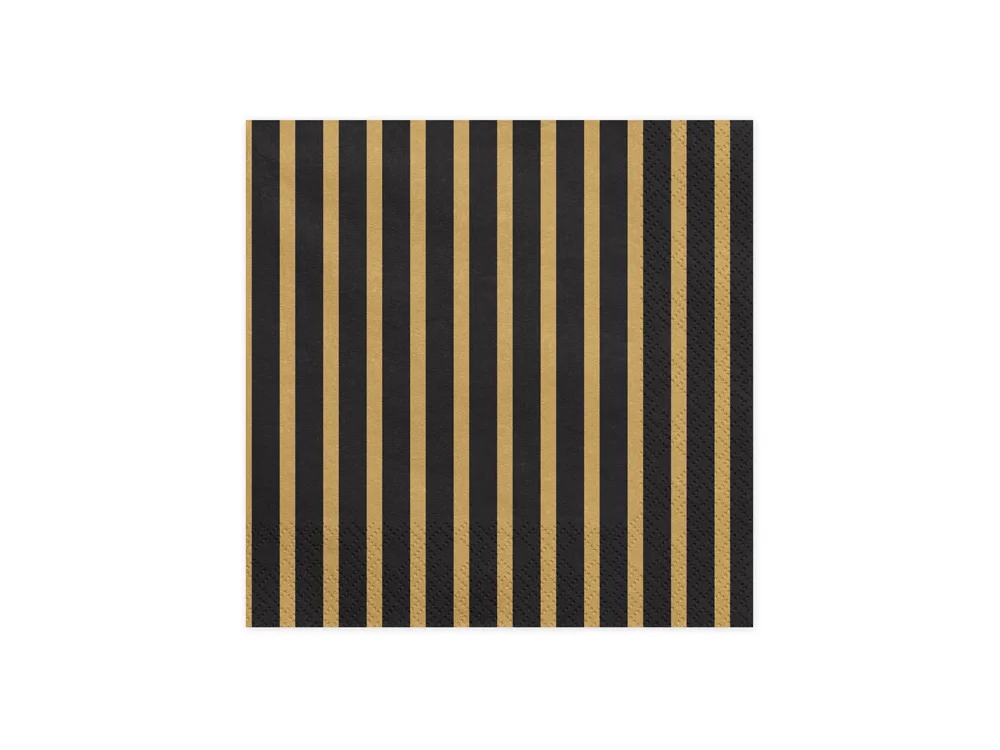 Paper napkins Stripes - PartyDeco - gold and black, 16.5 x 16.5 cm, 20 pcs.