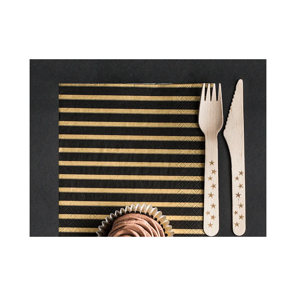 Serwetki papierowe Paski - PartyDeco - złote i czarne, 16,5 x 16,5 cm, 20 szt.