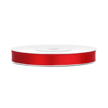 Satin ribbon - PartyDeco - red, 6 mm x 25 m