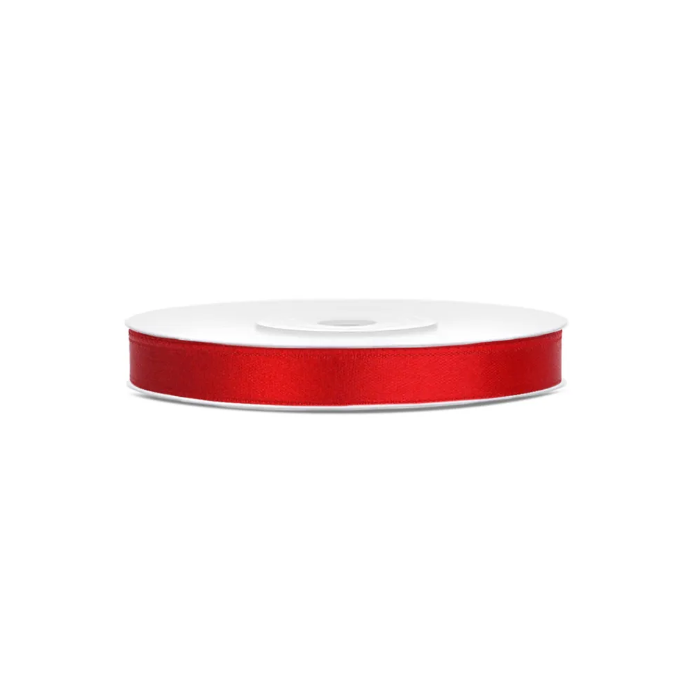 Satin ribbon - PartyDeco - red, 6 mm x 25 m