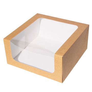 Pudełko na tort z oknem - Hersta - kraft, 25 x 25 x 12 cm
